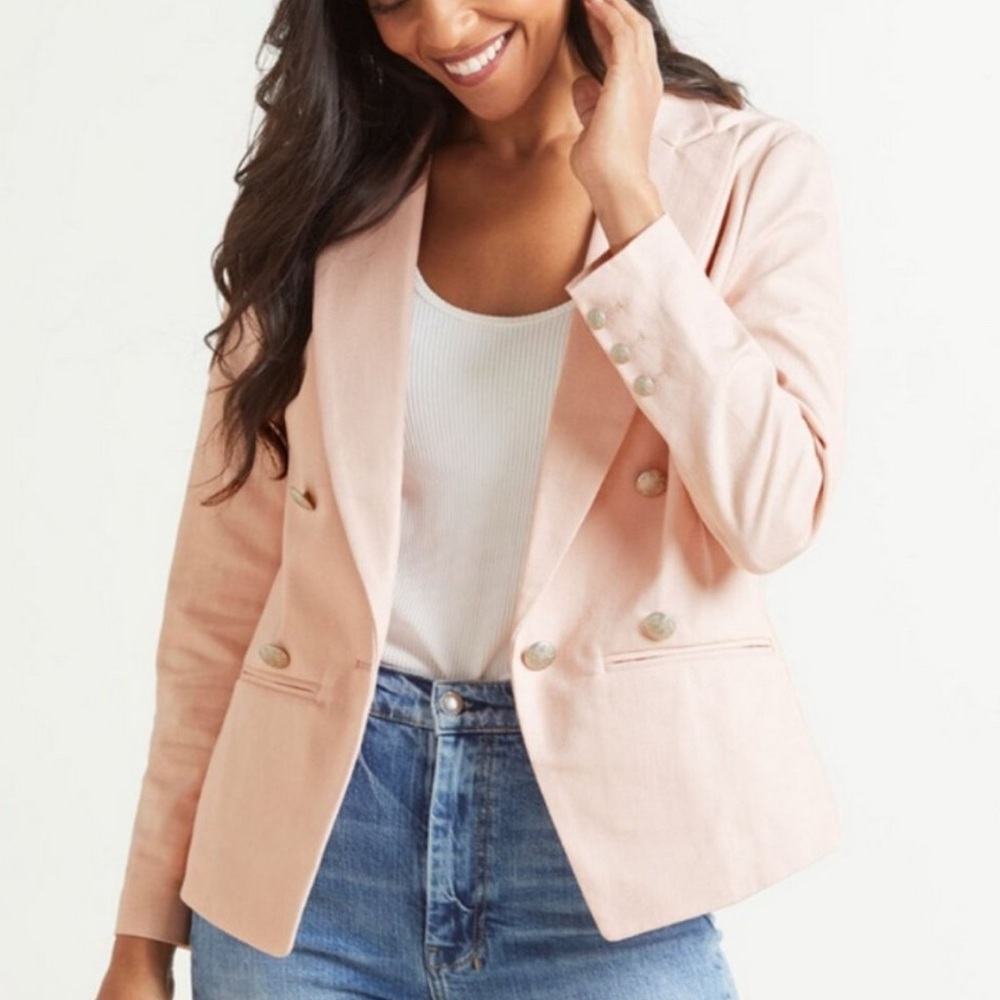 Evereve Lenox Blazer Light Pink Cotton Twill Size Small - Picture 2 of 12